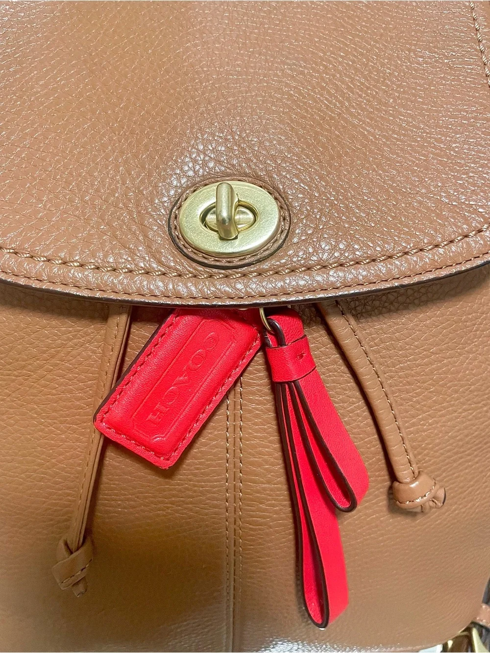Coach Park Cognac British Tan Pebbled Leather Drawstring Backpack Bag F24385 NWT